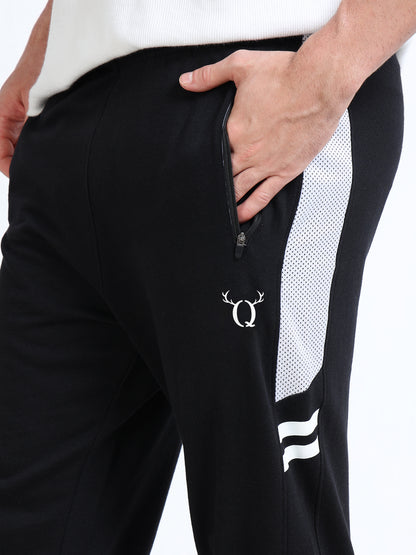 Men’s Black Printed Regular Fit Joggers | Mid-Rise | Zip Pocket | Elasticated Waist