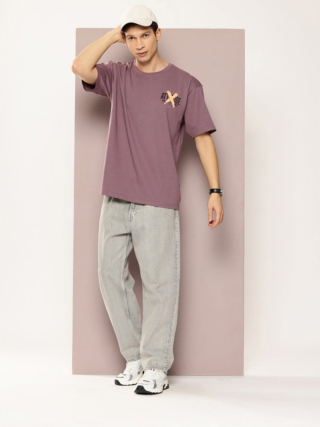 Men Oversized Typography Back Print Round Neck T-Shirt