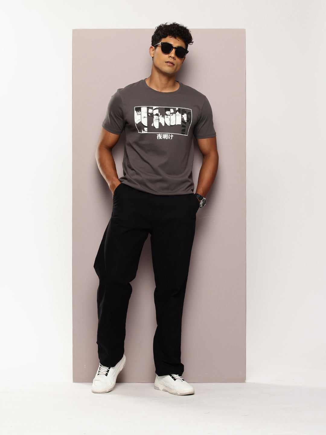 Men's Charcoal Grey Graphic Print T-Shirt | Casual Streetwear