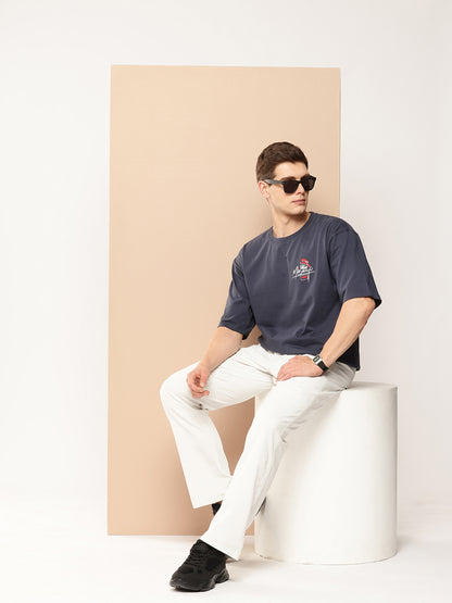 Men's Navy Blue Graphic Print Oversized T-Shirt | Casual Streetwear