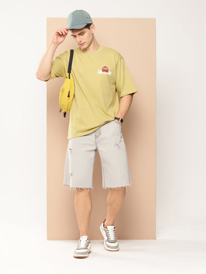 Men's Olive Green Graphic Print Oversized T-Shirt | Casual Streetwear
