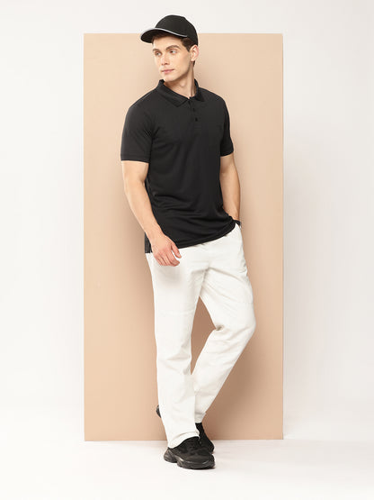 Men’s Solid Textured Polyester Polo T-Shirt
