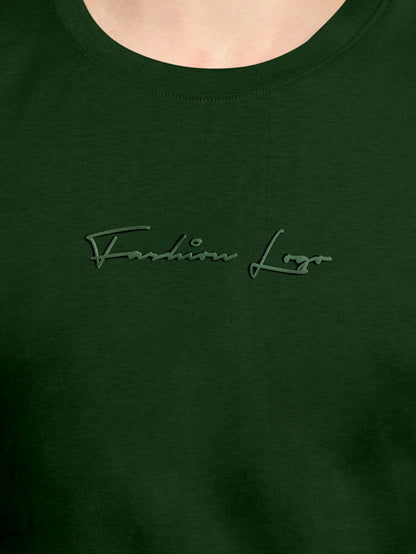 Men’s Dark Green Slim Fit Crew Neck T-Shirt with Minimal Logo