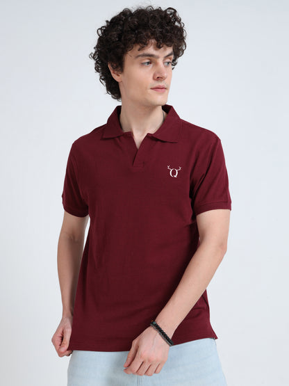 Men’s Maroon Cotton Blend Polo T-Shirt with Minimal Chest Logo | Regular Fit Casual Tee
