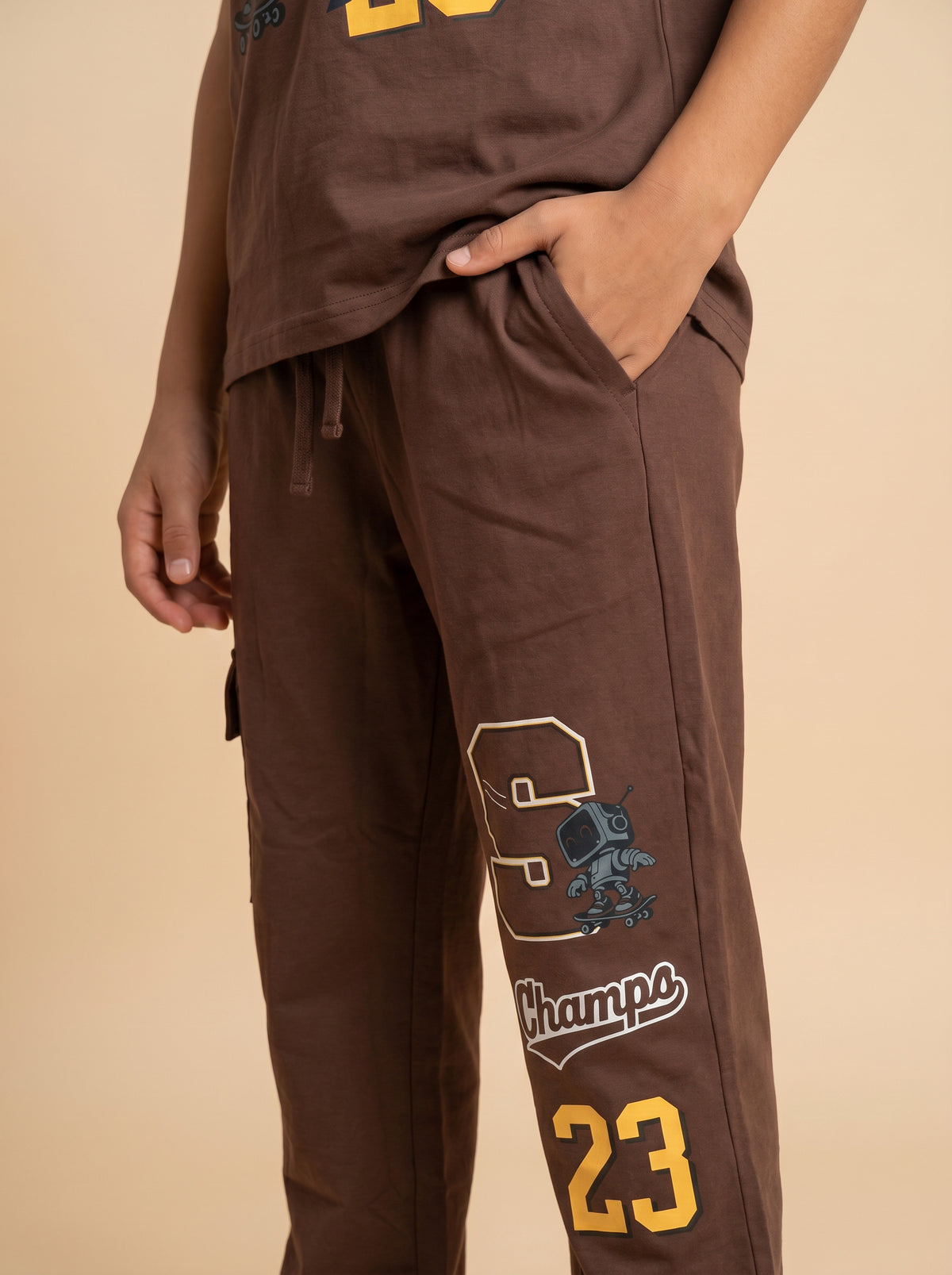 Kids' Brown "SAN DIEGO" Graphic Printed T-Shirt and Track Pants Set