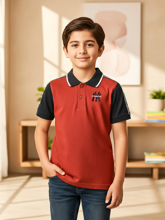 Self Design Pure Cotton Boys Polo Tee