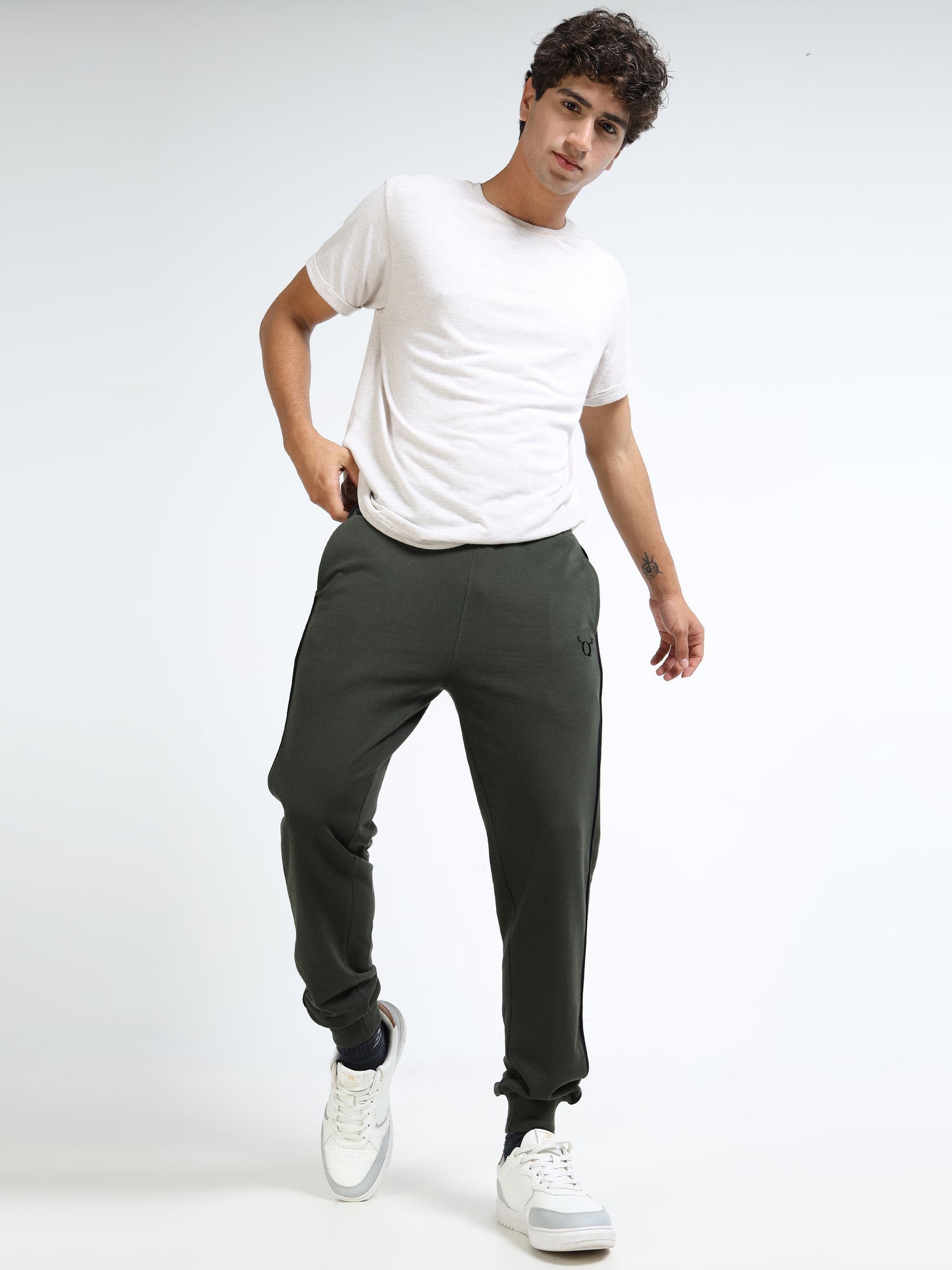 Men’s Olive Green Cotton Blend Joggers | Regular Fit Track Pants for Gym & Casual Wear
