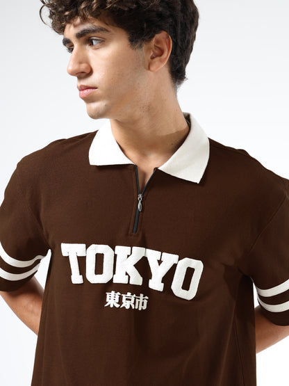 Mens Drop Shoulder Oversized Polo T-Shirt – Tokyo Printed Zipper Polo