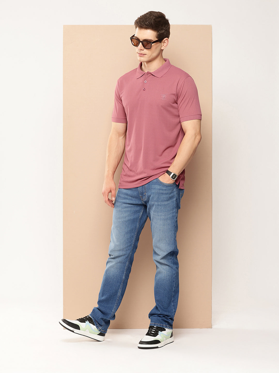 Men’s Solid Textured Polyester Polo T-Shirt