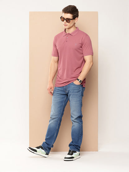 Men’s Solid Textured Polyester Polo T-Shirt