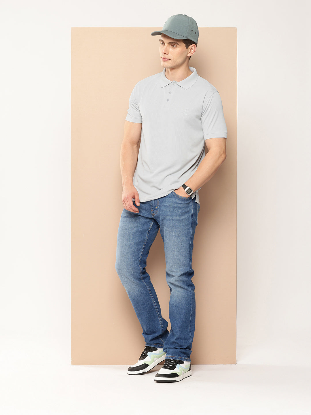 Men’s Solid Textured Polyester Polo T-Shirt