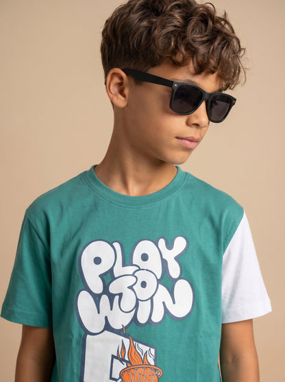Kids' Dark MInt "PLAY TO WIN" Basketball Graphic T-Shirt and Track Pants Set