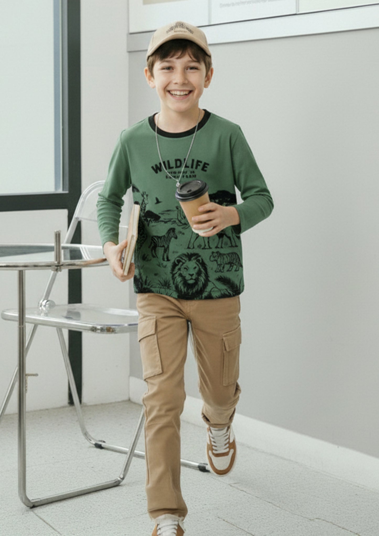 Boys Wildlife Graphic Print Long Sleeve T-Shirt