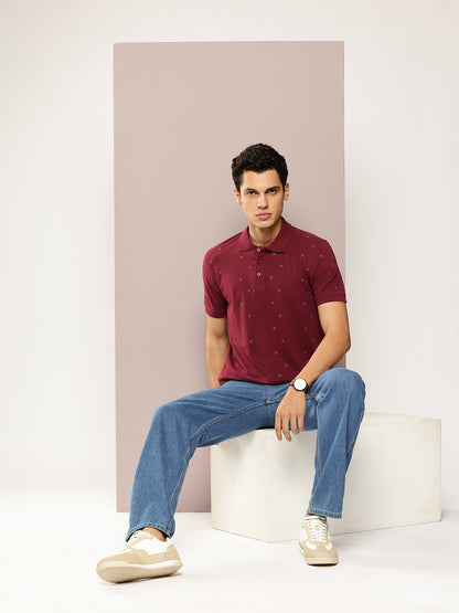 Men’s Maroon Micro-Printed Polo T-Shirt