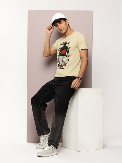 Men's Beige Graphic Printed T-Shirt | Casual Everyday Wear