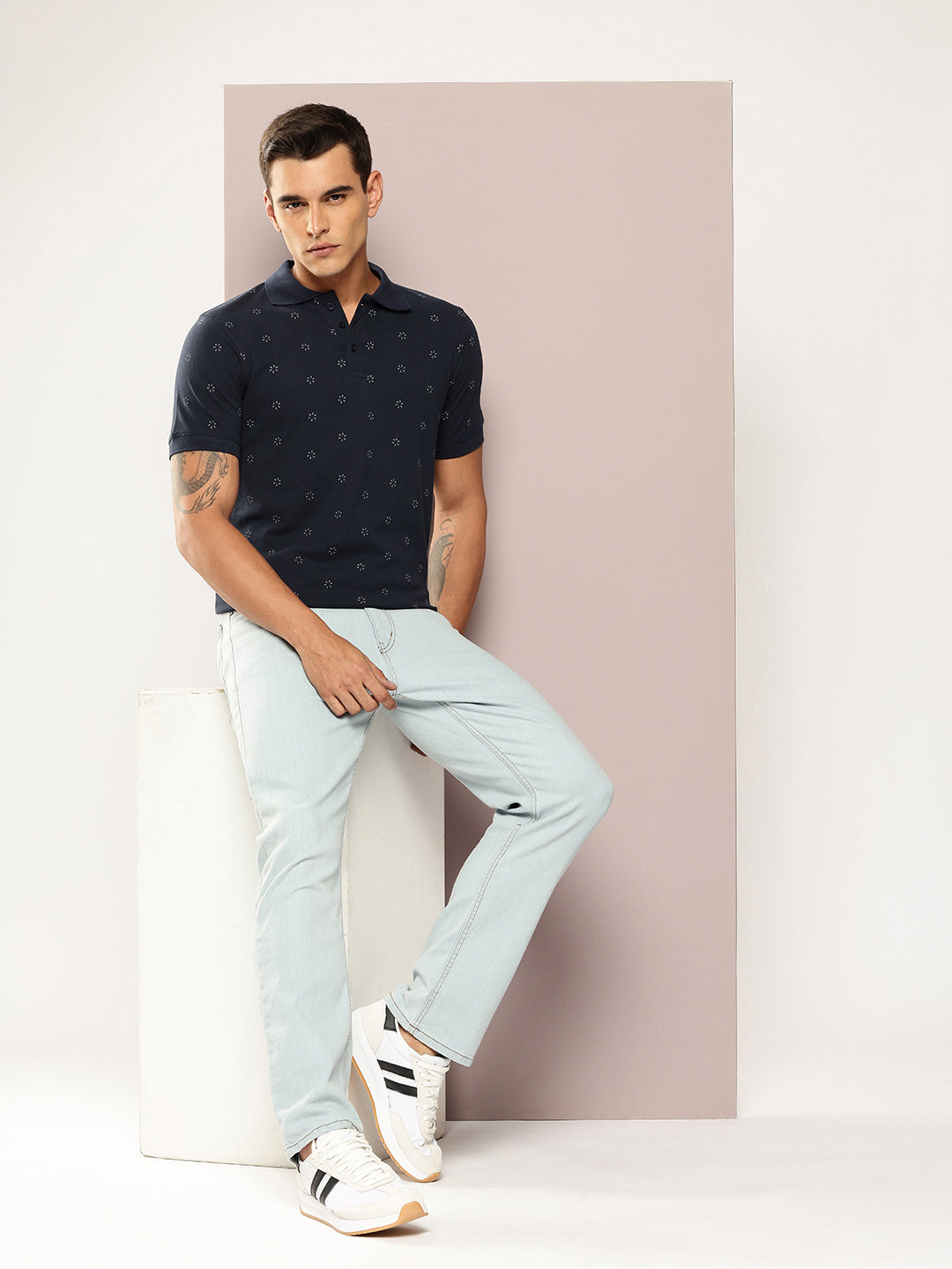 Men’s Navy Micro-Printed Polo T-Shirt