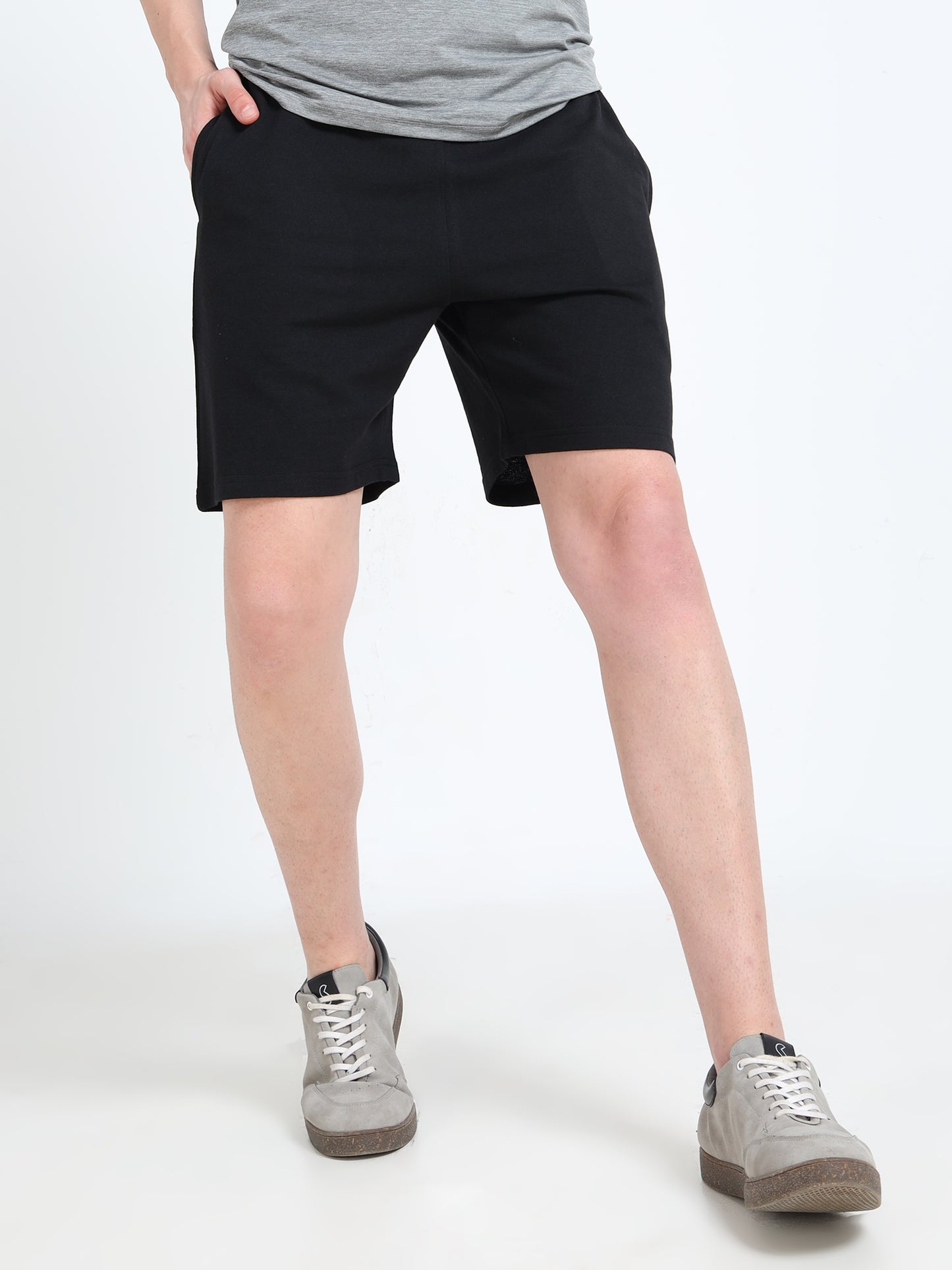 Men’s Black Cotton Blend Shorts with Minimal Logo | Regular Fit Casual & Athleisure Shorts