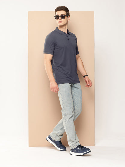 Men’s Solid Textured Polyester Polo T-Shirt