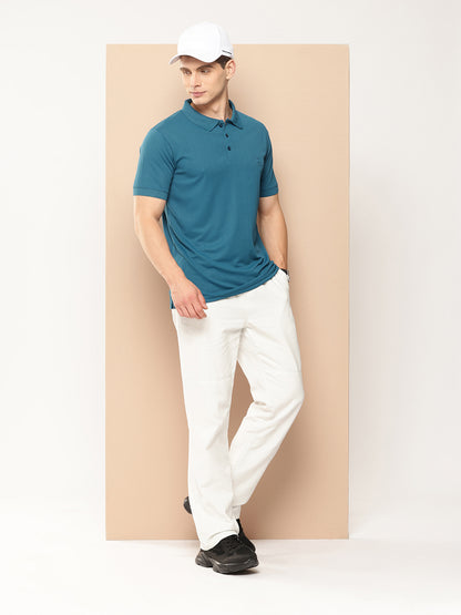 Men’s Solid Textured Polyester Polo T-Shirt