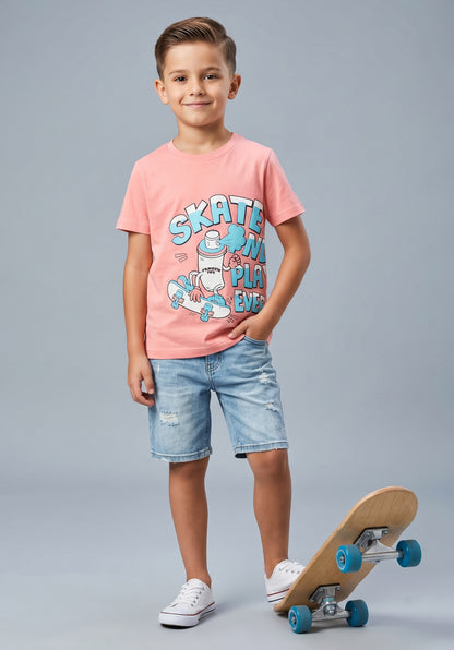 Kids' Pink Skateboard Graphic Printed T-Shirt | Casual Everyday Wear
