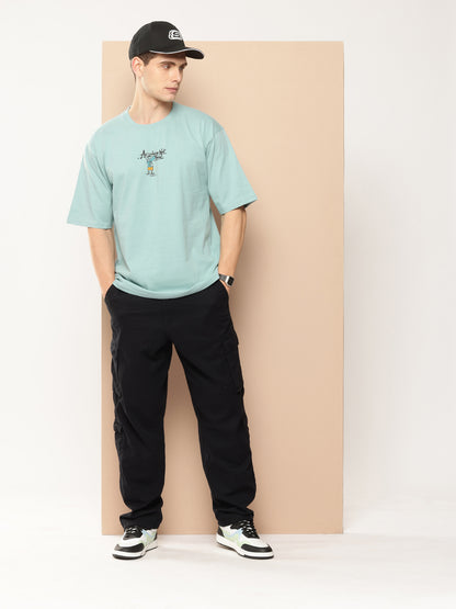 Men's Light Blue Graphic Print Oversized T-Shirt | Casual Streetwear