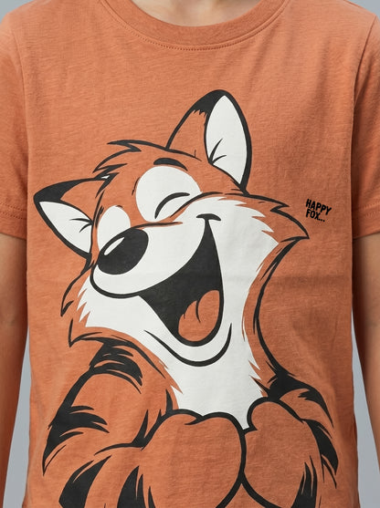Kids' Brown Fox Graphic Printed T-Shirt | Fun Casual Everyday Wear