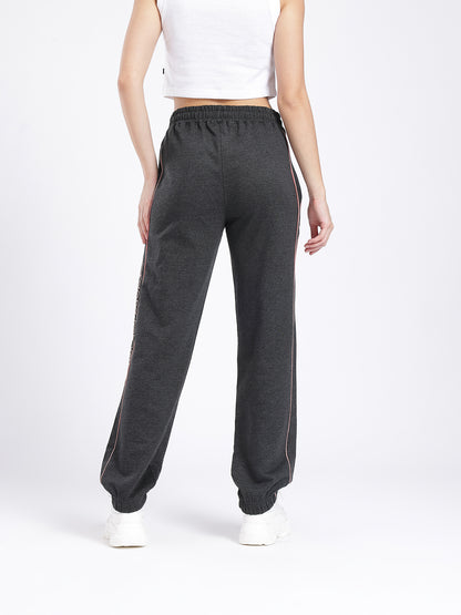 Women’s Charcoal Grey Cotton Joggers | Slim Fit Track Pants with Side Stripe