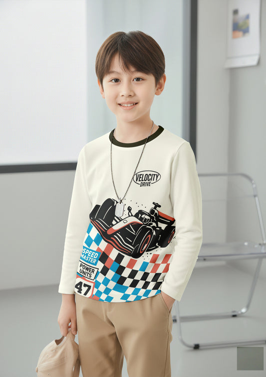 Boys Racing Car Graphic Print Long Sleeve T-Shirt
