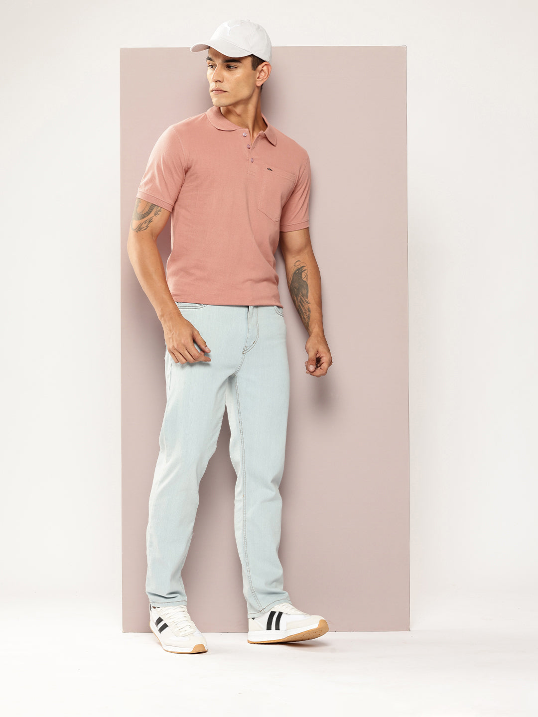 Men Solid Peach Polo T-Shirt
