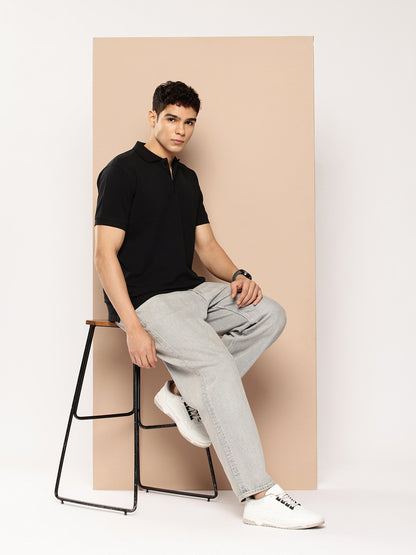 Men's Black Solid Polo T-Shirt | Classic Casual Wear