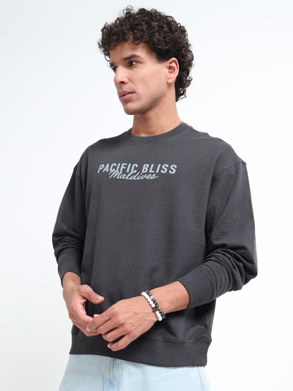 Men’s Charcoal Oversized Sweatshirt | Pacific Bliss Maldives Back Print Crewneck