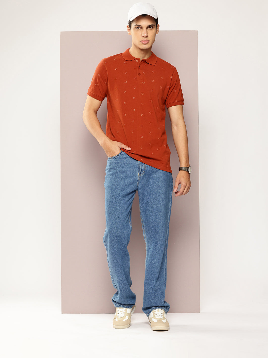 Men’s Rust Micro-Printed Polo T-Shirt