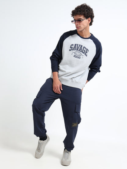 Men’s Grey & Navy Raglan Sweatshirt | Savage Squad Printed Crewneck