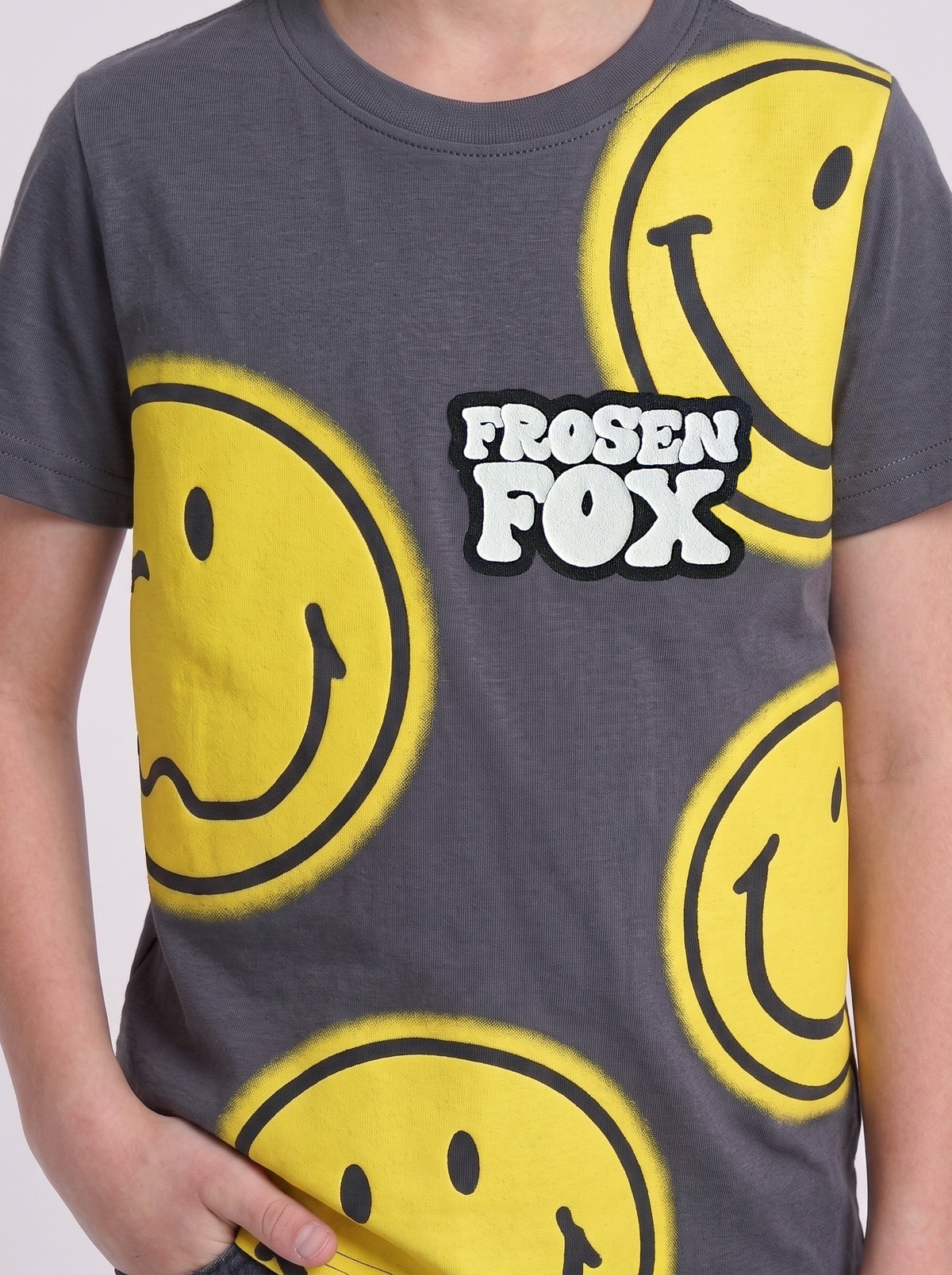 Kids' Charcoal Grey Smiley Graphic Printed T-Shirt | Fun Casual Everyday Wear
