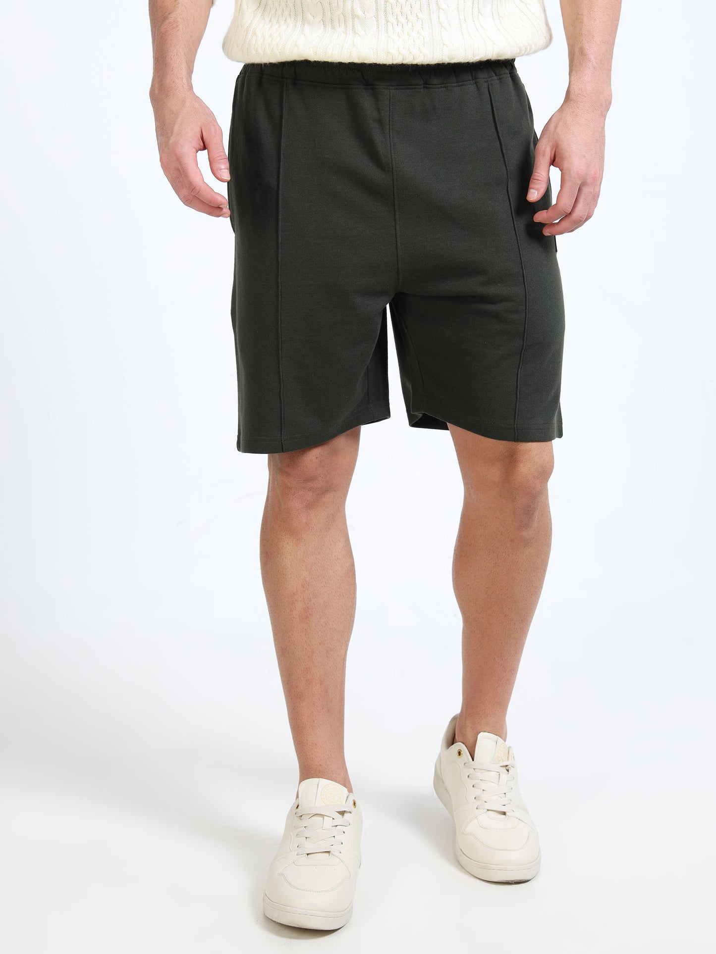 Men’s Olive Green Solid Casual Shorts | Premium Cotton Blend Regular Fit Comfortable Summer Shorts