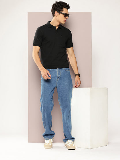 Men Solid Black Polo T-Shirt