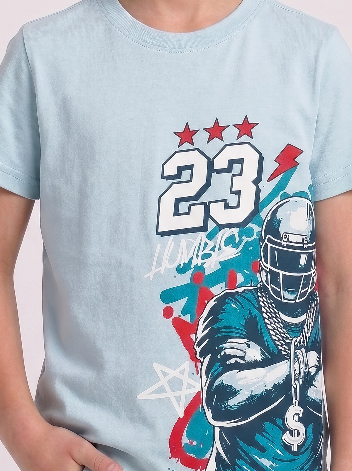 Kids' Light Blue American Football Graphic Printed T-Shirt | Casual Everyday Wear