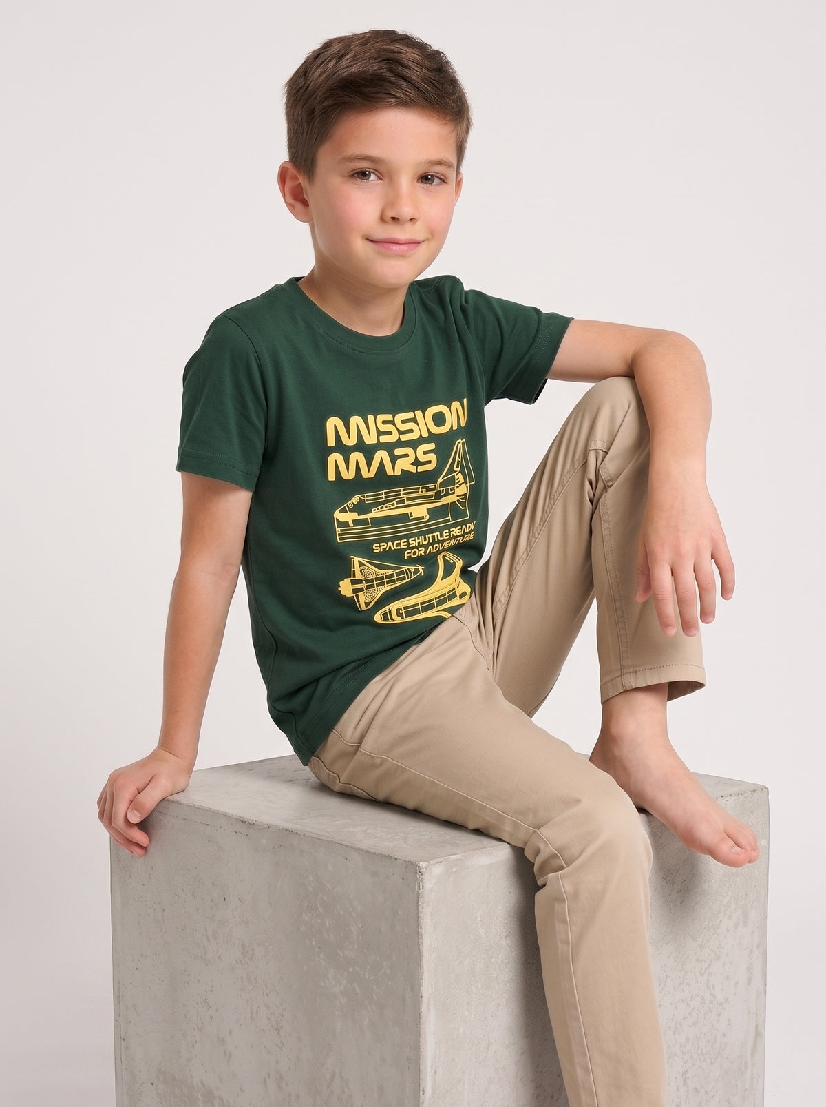 Kids' Dark Green Space Shuttle Graphic Printed T-Shirt | Casual Everyday Wea