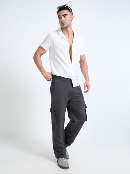 Men Self Design Grey Track Pants