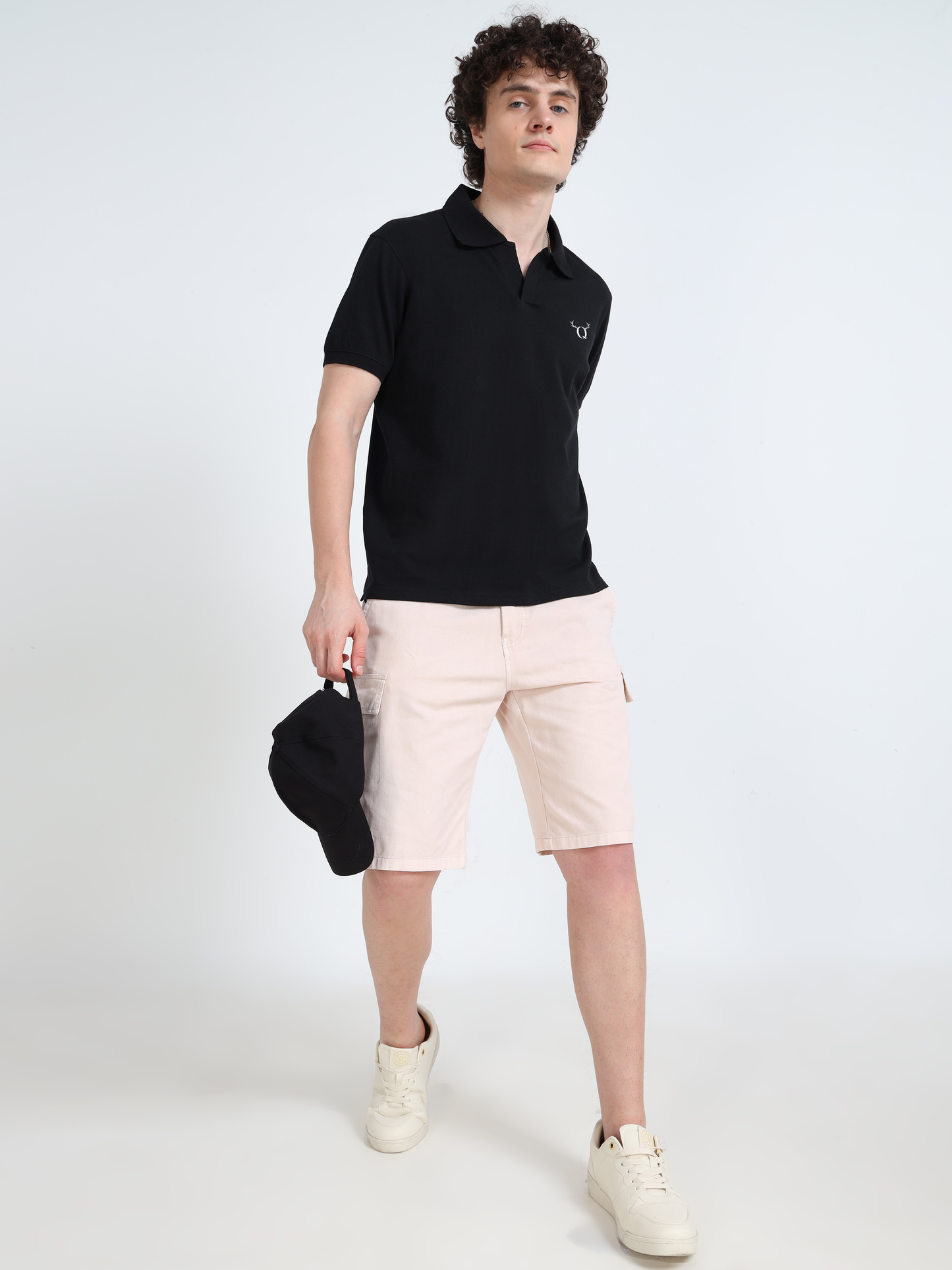 Men’s Black Cotton Blend Polo T-Shirt with Minimal Chest Logo | Regular Fit Casual Tee