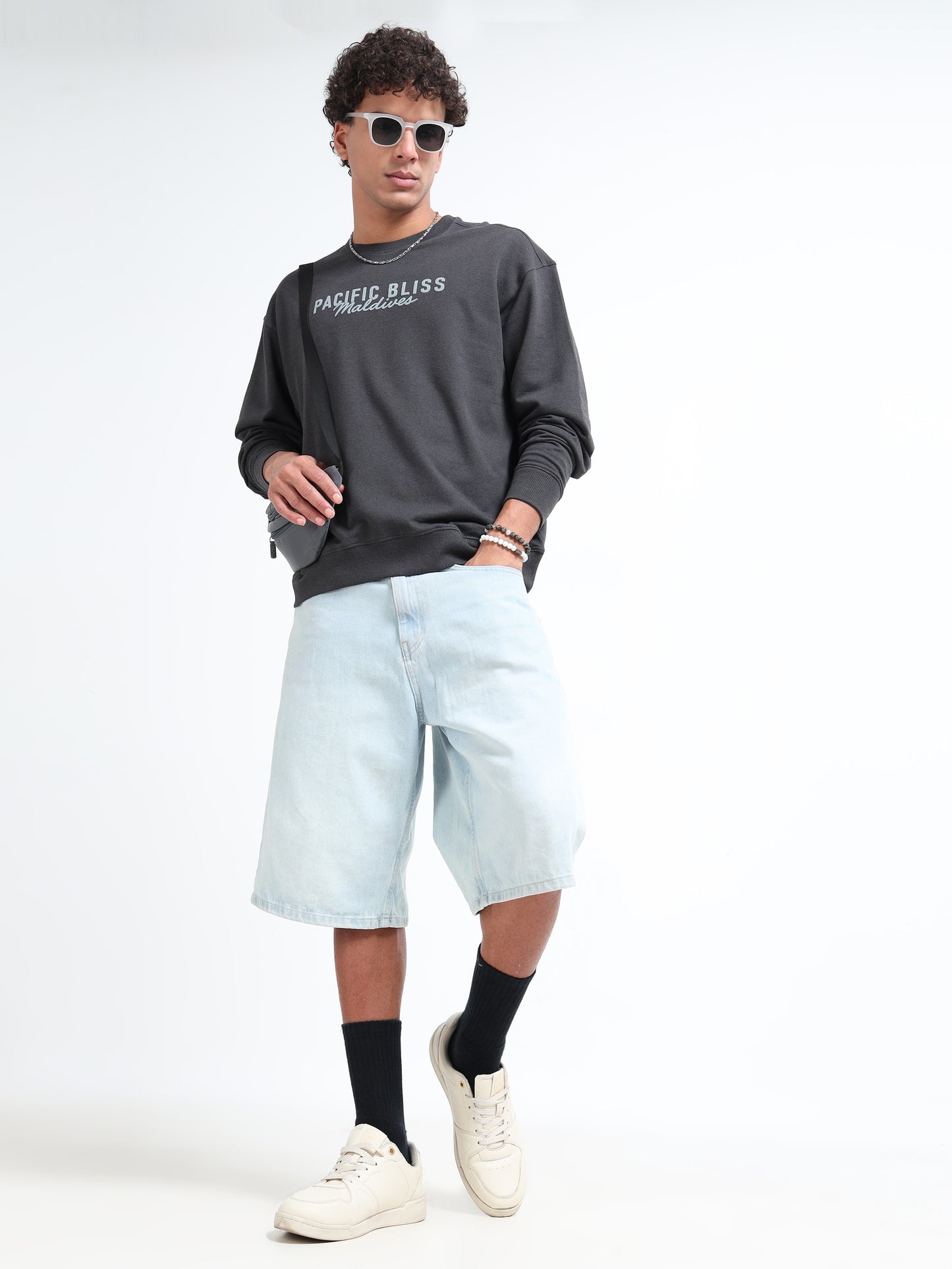 Men’s Charcoal Oversized Sweatshirt | Pacific Bliss Maldives Back Print Crewneck
