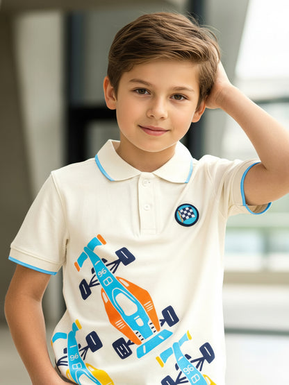 Self Design Pure Cotton Boys Polo Tee