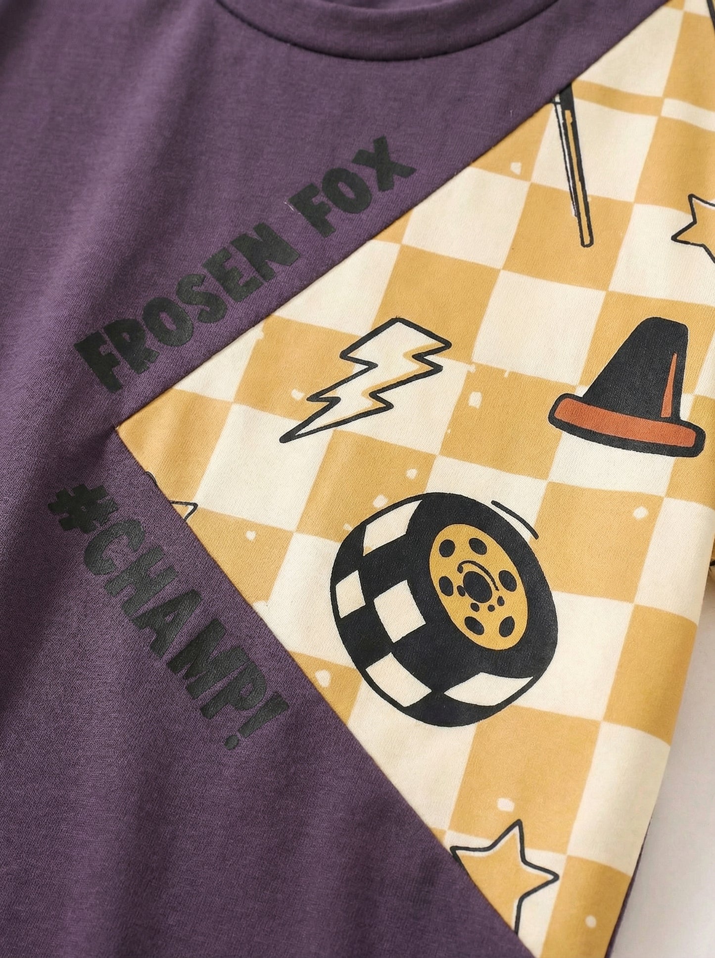 Boys Colorblock Graphic T-Shirt – “Champ” Patchwork Short Sleeve Tee