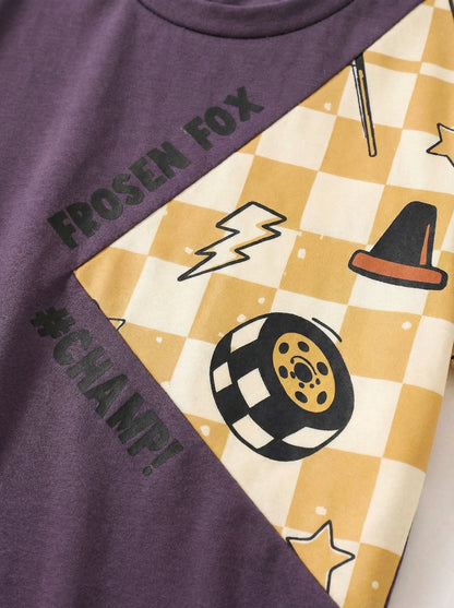 Boys Colorblock Graphic T-Shirt – “Champ” Patchwork Short Sleeve Tee