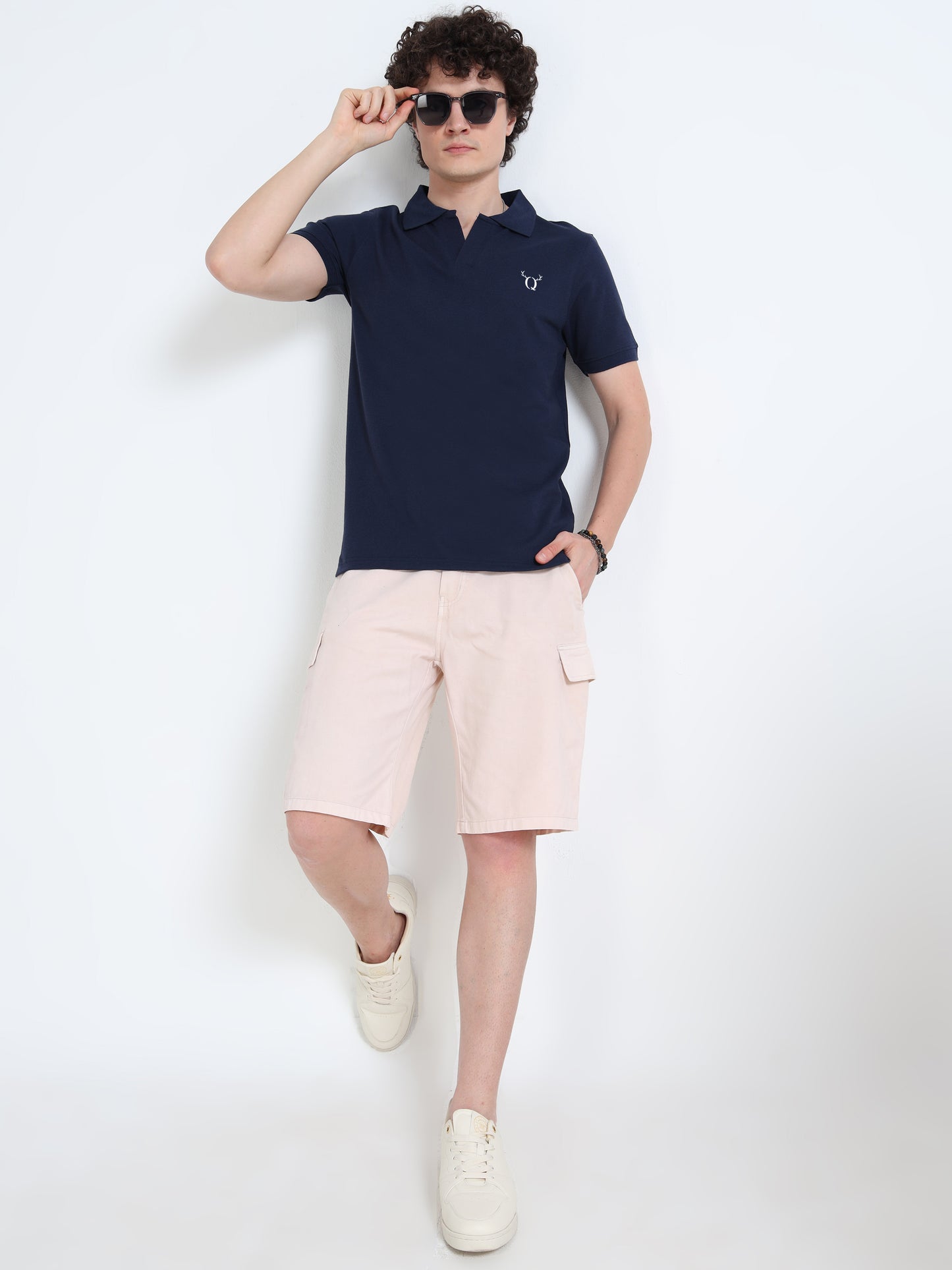 Men’s Navy Cotton Blend Polo T-Shirt with Minimal Chest Logo | Regular Fit Casual Tee