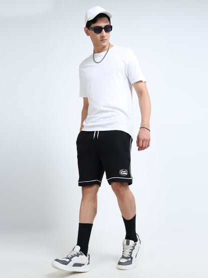 Self Design Men Black Casual Shorts