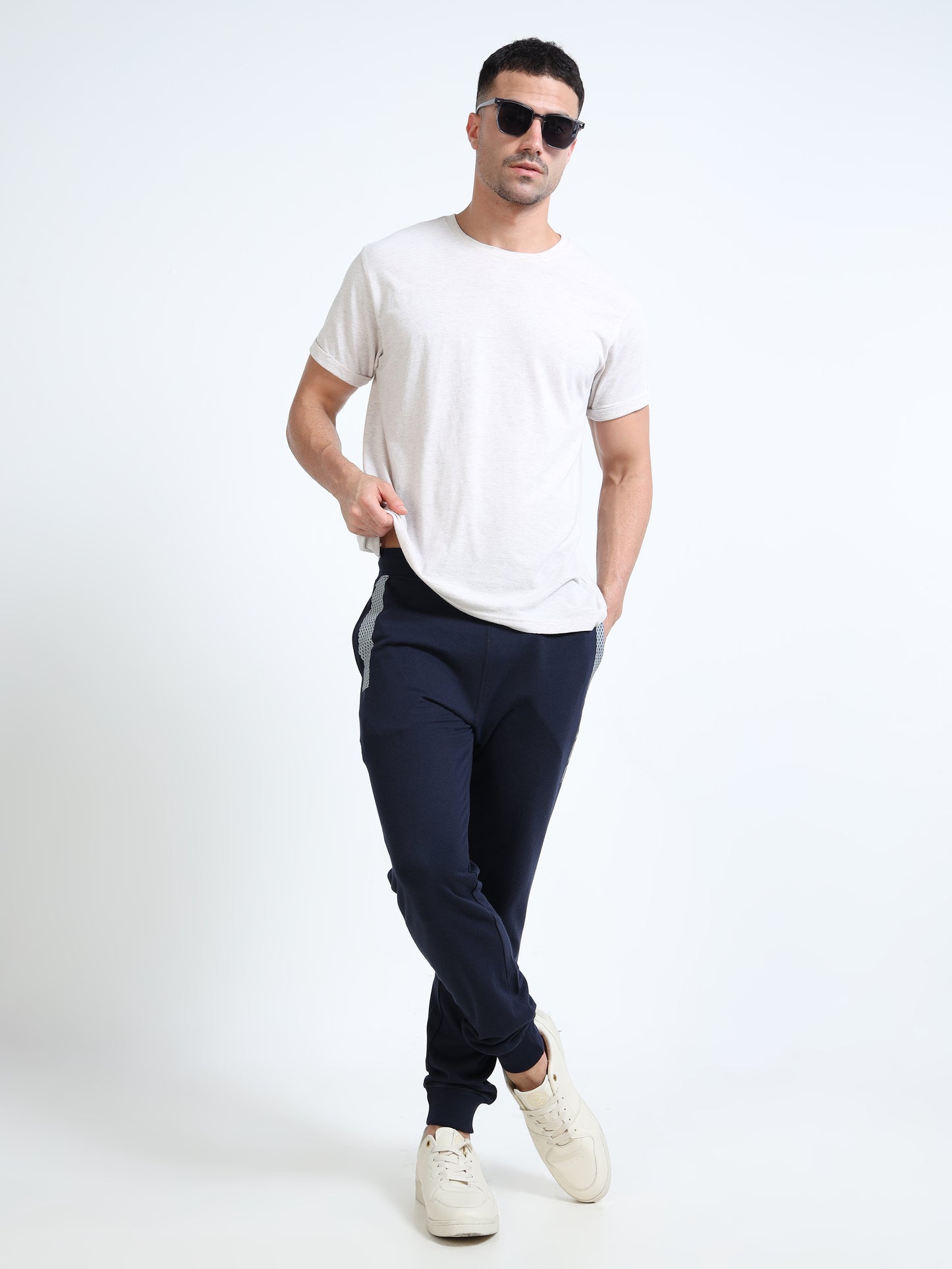 Stylish Men’s Navy Blue Joggers | Printed Design | Mid-Rise | Casual & Gym