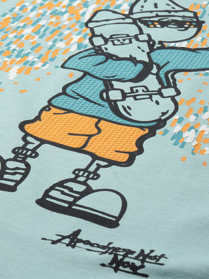 Men's Light Blue Graphic Print Oversized T-Shirt | Casual Streetwear