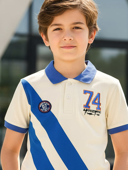 Self Design Pure Cotton Boys Polo Tee