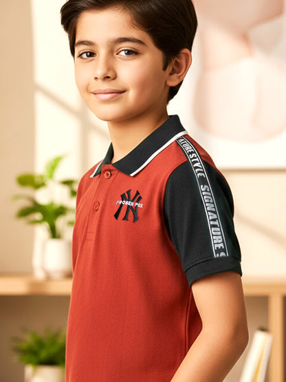 Self Design Pure Cotton Boys Polo Tee